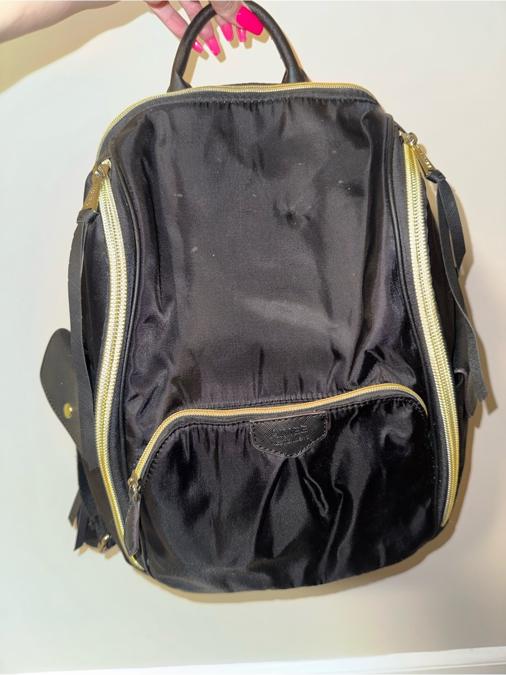 Aimee Kestenberg Black Nylon Backpack with Gold Zippers